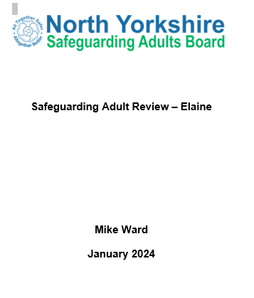 Front cover of the Elaine safeguarding adult review full report